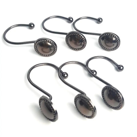 12 Pack Vintage Metal Shower Curtain Hooks With Round Glide Rings For Easy Hanging, display of rust-resistant round hooks