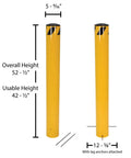 Heavy Duty Steel Pour In Place Bollard For Tough Parking Lot Protection, 52.5" tall, yellow powder coat, and welded concrete anchors.