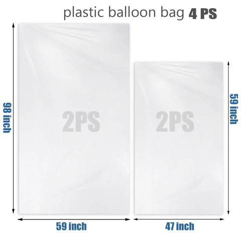 Huge Balloon Storage Bags Pack Of Four Transparent Giant Bags 59 By 98 Inches And 47 By 59 Inches shown in two sizes with measurements.