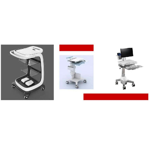 Rock Solid Heavy Duty Castor Wheels Four Pack Swivel Caster Set with Safety Brakes on mobile cart with storage shelves.