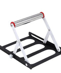 Heavy Duty Multi Function Cutting Machine Feed Rack Featuring No Sweat Height Adjustments, black and silver, adjustable support design.