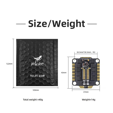 Dimensions and weight of 60A Four In One ESC For FPV Drones 2 To 6S With DShot Digital Protocols Immersion Gold Pads.