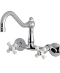 Old School Vintage Wall Mount Kitchen Faucet With Adjustable Center Spacing From Three And A Half To Eight And A Half Inches, Polished Chrome