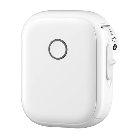 Fafeicy P12 Mini Portable Thermal Printer With Bluetooth, compact white design with a round button and side features.