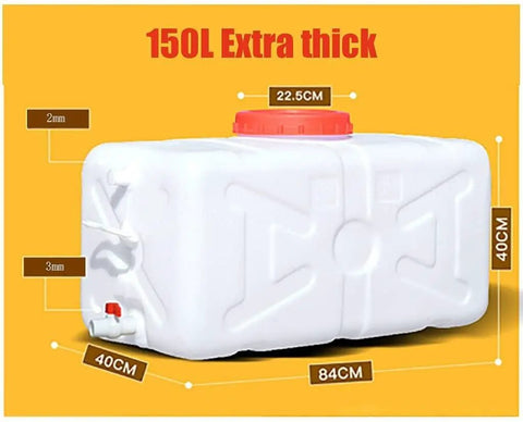 Portable Water Storage Tank 150L Sturdy And Durable For Schools Hotels Train Stations Offices And Homes, Leakproof Food Grade PE Plastic, Easy To Clean, Large Capacity Water Storage Solution with dimensions.