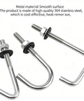 J-Bolt Kit 304 Stainless Steel 5 Pack With Nuts And Washers M6 Sizes shown with smooth metal surface and nuts