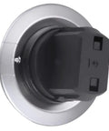 Close-up of Keyless Start Button Replacement for Mercedes Benz Push To Start Ignition Switch in chrome finish, back view