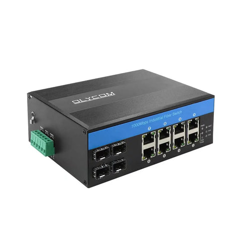 Industrial Gigabit 12 Port Network Switch with Eight PoE Ports and Four SFP Ports, 240W Power Budget, DIN Rail Mounted IP40 Outdoor Ready Rugged Switch