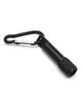 Black metal flashlight with a carabiner from the Portable 8 In 1 SOS Survival Kit For Camping And Hiking Emergency Tools Box Foldable Gear For Outdoor Adventures
