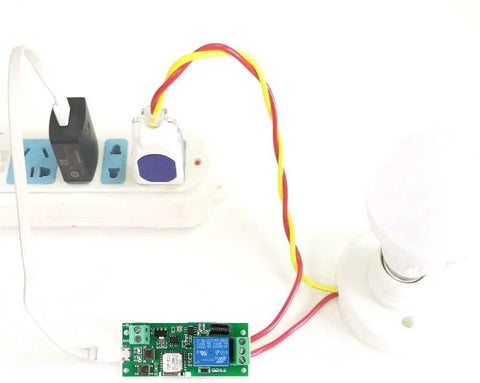 Wireless Smart Relay Module For Home Automation 5V Input With USB Or Screw Terminal 2.4G WiFi Only Dry Contact Relay Great For Access Control Garage Door PC Power EWeLink App Compatible connected to lamp and power strip