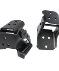 Top Shelf Left Driver Side Door Hinge Assembly 2 Piece Set Upper Lower in black steel for late 70s through 80s trucks.