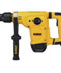 Heavy Duty SDS Max Corded Rotary Hammer Packing 10.5 Amp Motor And 7.1 Joules Badass Impact Energy For Fast Concrete Chiseling And Masonry Drilling With Shock Absorbing Grip That Cuts Vibration Right Out in yellow, side view with handle.