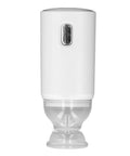 Electric cordless air pump, white plastic, front view with transparent nozzle housing
