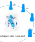 Step-by-step guide showing Bulk Pack Of Two Hundred Premium Foam Earplugs expanding for sound blocking and comfort.