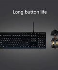 Top Shelf Mechanical Gaming Keyboard With Hella Responsive Switches Backlit Full Size Wired Usb Layout Splash Proof Build And Ultra Slim Matte Finish For Snappy Typing Days showing low profile switches and full layout.
