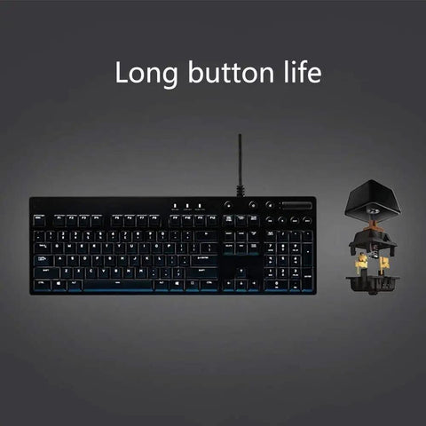 Top Shelf Mechanical Gaming Keyboard With Hella Responsive Switches Backlit Full Size Wired Usb Layout Splash Proof Build And Ultra Slim Matte Finish For Snappy Typing Days showing low profile switches and full layout.