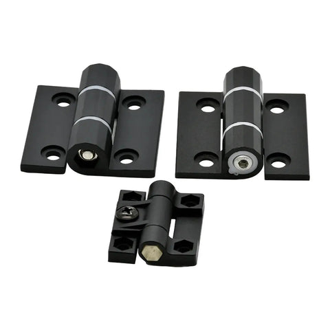 Super Heavy Duty Adjustable Damping Cabinet Hinges Offering Slick Swinging Action And 180 Degree Free Positioning For Doors And Drawers Hold Like A Rock Easy To Install Top Tier Furniture Hardware Without The Hassle in black finish, showcasing multiple angles and components.