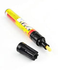 Clear Coat Scratch Repair Filler And Sealer Painting Pen For Cars Easy Light Scratch Fix All Vehicle Finishes Car Coat Applicator Tool Not For Deep Scratches visible with cap off showcasing yellow tip.