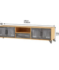 Killer Industrial Solid Wood TV Console With Hella Roomy Storage Drawers Closed Cabinets And Vintage Iron Details, 180cm long.