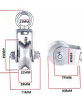 Heavy Duty 304 Stainless Steel Track Wheel featuring V Shaped 68Mm Groove and 360 Degree Rotating Swivel Mount with measurements
