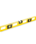 24 Inch Magnetic Top View Level Made In Usa Featuring Three Precision Vials For Dead On Accuracy Heavy Duty Frame with yellow body and ruler marks.