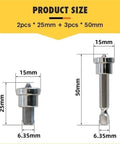Magnetic Positioning PH2 Screwdriver Bits Set sizes 25mm and 50mm for Drywall Plasterboard installations with hex shank and depth limiter