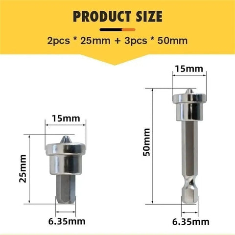 Magnetic Positioning PH2 Screwdriver Bits Set sizes 25mm and 50mm for Drywall Plasterboard installations with hex shank and depth limiter