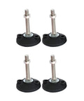 Carbon Steel Adjustable Leveling Feet Four Piece Quick Turn Threads, black bases with metal shafts for stabilizing furniture.