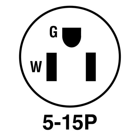 Diagram of Heavy Duty Nylon Angle Plug 15 Amp 250 Volt NEMA 5-15P White For Home And Commercial Use Replacement Electrical Plug