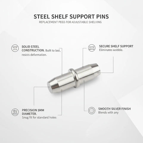 5mm Steel Shelf Support Pin Replacement Peg For Adjustable Shelving Fits Standard Cabinet Holes, silver finish