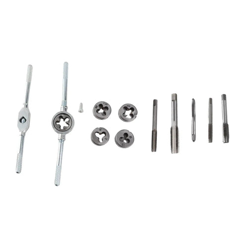 Top Pick Fafeicy High Speed Steel Tap And Die Set For Thread Repair Including 12 Pieces With Wear Screw Wrench Kit, 12-piece HSS set