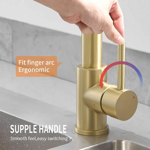 Gold 304 Stainless Steel Kitchen Faucet With Pull Down Sprayer Industrial Single Handle One Hole Mount Built To Last For Farmhouse RV Camper Laundry And Wet Bar Sinks With Brushed Gold Finish 9009K