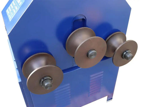 Heavy Duty Electric Pipe Tube Bender Machine With 17 Die Set For Round And Square Metal Steel Tube Bending 5/8 To 3 Inch Roll Former close-up of bending rollers.