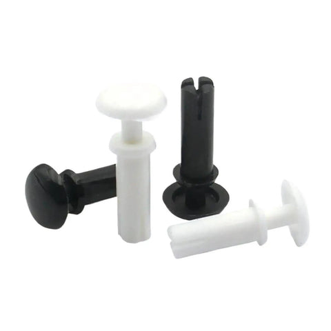 Heavy Duty Nylon Push In Rivets Clamp Thin Parts Nasty Tight No Tool Install Just Push And Go Shock Resistant Wear Proof Fast Secure Locking Hardware For DIY Pros in black and white.