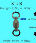 Six Ball Bearing Fishing Swivel With Brass Body And Stainless Rings, Ultra Smooth 360 Rotation, Anti Twist For Saltwater And Freshwater Trolling And Jigging, Heavy Duty 110Lb Test, Size Three, 20mm