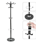 Straight Up Heavy Duty Four Tier Floor Standing Coat Rack With Ten Sturdy Metal Hooks For Bedroom Hallway Wardrobe Closet Organizer showing assembly and sleek design.