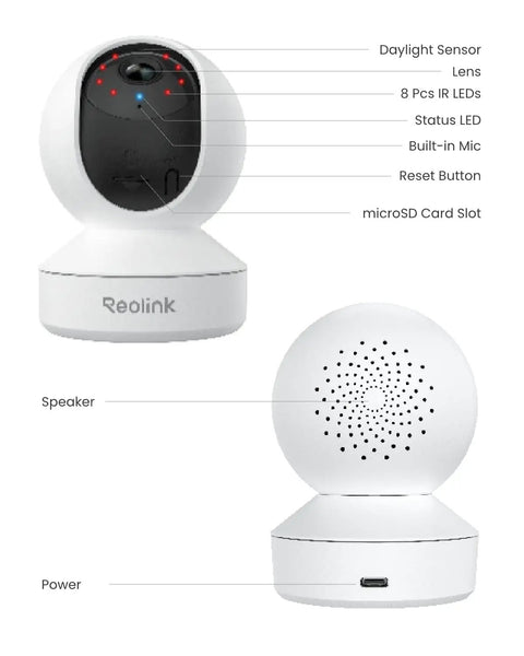 Front and back view of Indoor Home Security Cam 4MP 2K With WiFi 6 Plug In Cam For 360 Degree Pet And Baby Monitoring Cry Alerts
