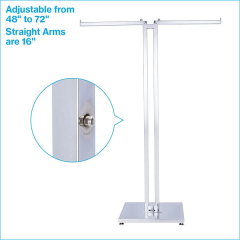 Hella Reliable Double Sided Chrome Garment Rack With Fully Adjustable Height And Straight Arms Space Savvy Clothing Stand For Retail Stores Boutiques And Thrift Shops