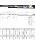 Diagram of Dope Heavy Duty Push To Open Drawer Slides with 3 Fold Full Extension Steel Runners and Telescopic Ball Bearing Rails 25cm to 50cm