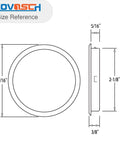 Size diagram of Six Pack Black Round Sliding Closet Door Finger Pulls 2-1/8 Inch Diameter With Snap In Installation Universal Mortise Cup Pulls