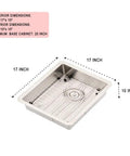 Stainless Steel Undermount Bar Sink With 17 x 17 Inch Single Bowl, 16 Gauge SUS304 Brushed Nickel Finish, Durable Outdoor RV Kitchen Sink