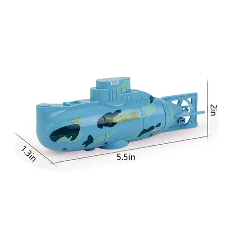 Blue Mini RC Submarine Toy With Waterproof Remote Control For Kids Dive Underwater And Surface 360 Degree Spin Propeller