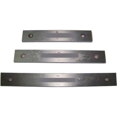 Three height gauge blocks from the Dead On Precision Gauge Block Set, sizes 250mm, 290mm, and 300mm in hardened tool steel.