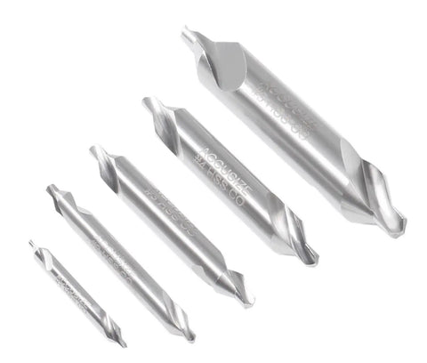 Five Piece M42 HSS Center Drill Set Top Notch With Eight Percent Cobalt ANSI Standard 60 Degree Center Drills Right Hand Ground From Solid Single Flute Packed In Plastic Case For Centering And Machining