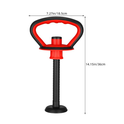 Adjustable Kettlebell Handle Grip For Dumbbells Easy Quick Assembly Home Gym Gear, red and black durable plastic, dimensions shown