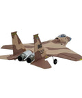 Rear view of F-15 Twin 40mm EDF RC Fighter Jet PNP Desert Camo with twin power and smooth landing gear, ready to fly.