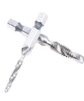 Close-up view of the All In One Six Pack Drill And Tap Bit Set For Metal Wood And Plastic With Hex Shank Countersink Bits And Built In Taps.