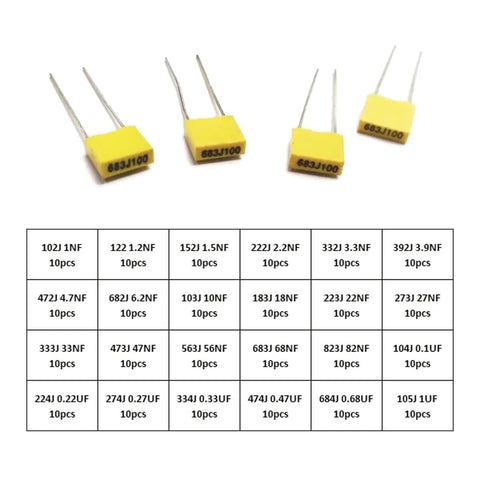 240 Piece Film Box Capacitor Kit With 24 Values Polyester Box Capacitors From 1nF To 1uF MKT PET 63V-100V For DIY Electronics