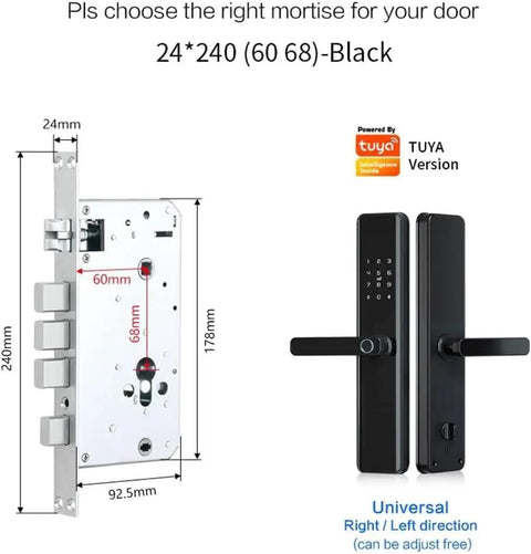 Slick Fingerprint Door Lock Delivering Dead Easy App Pairing And Rock Solid Setup; Black 240mm high, 92.5mm wide, featuring keypad.