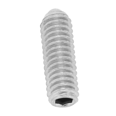 Top Shelf M4x12 Hex Spring Ball Plunger Screws Premium Stainless Steel Bead Fastener, close-up view of a single screw.